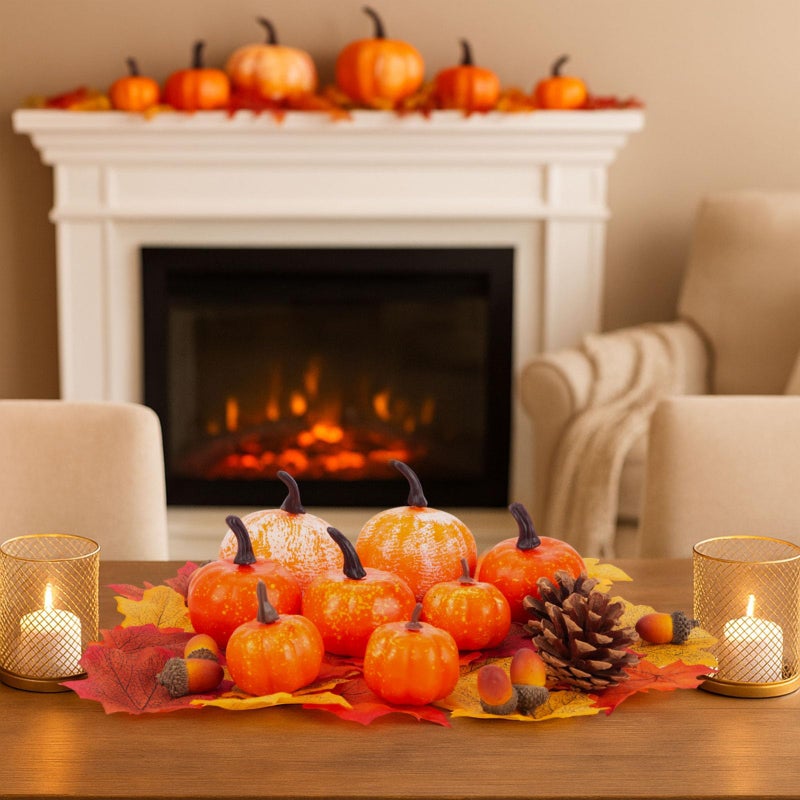 HANSGO 50 PCS Artificial Pumpkins Set Fall Decorations, Fake Pumpkins, Pinecones Acorns and Maple Leaves for Harvest Decorating Thanksgiving Table Decor - Image 3